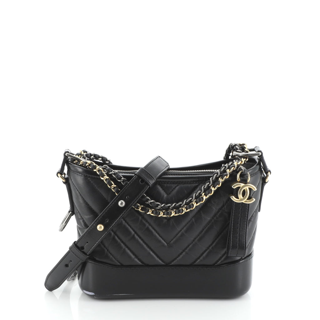 Chanel Chevron Small Gabrielle Hobo Bag White/ Black