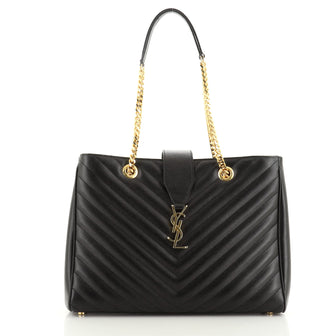 Saint Laurent Classic Monogram Shopper Matelasse Chevron Leather Large