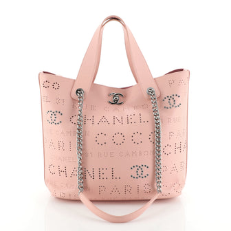 Chanel Logo Eyelets Shopping Tote Perforated Calfskin Small
