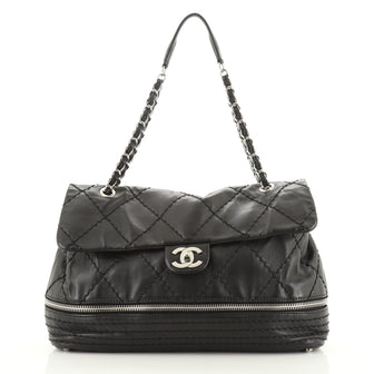 Chanel Expandable Ligne Flap Bag Quilted Calfskin Medium
