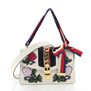 Gucci Sylvie Shoulder Bag Embroidered Leather Small