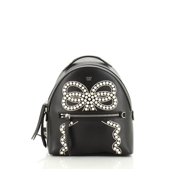 Fendi Front Zip Backpack Embellished Leather Mini
