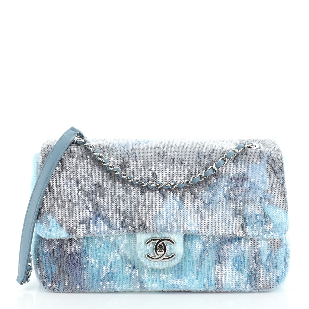 Chanel Waterfall CC Flap Bag Sequins Large Blue 548803
