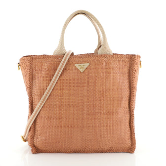 Prada Convertible Open Tote Madras Woven Leather Large