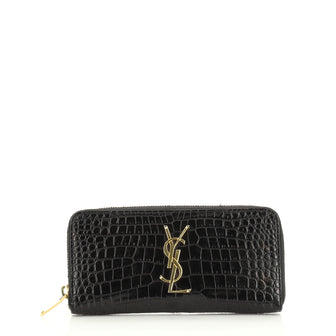 Saint Laurent Classic Monogram Zip Around Wallet Crocodile Embossed Leather