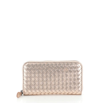 Bottega Veneta Zip Around Wallet Metallic Intrecciato Nappa Long
