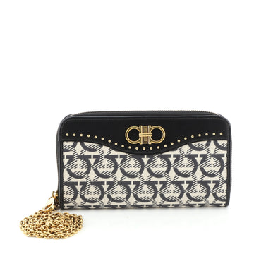 Salvatore Ferragamo Double Gancio Zip Around Chain Wallet Gancini Jacquard