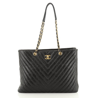 Chanel Classic CC Shopping Tote Chevron Metallic Calfskin Large
