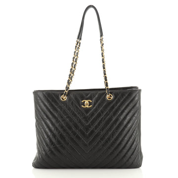Chanel Classic CC Shopping Tote Chevron Metallic Calfskin Large