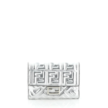 Fendi Baguette Trifold Wallet Zucca Embossed Leather Medium