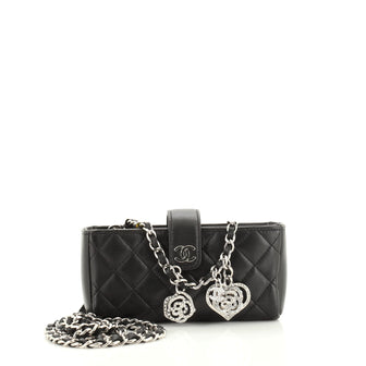 Chanel Valentine Crystal Hearts Phone Holder Crossbody Bag Quilted Lambskin