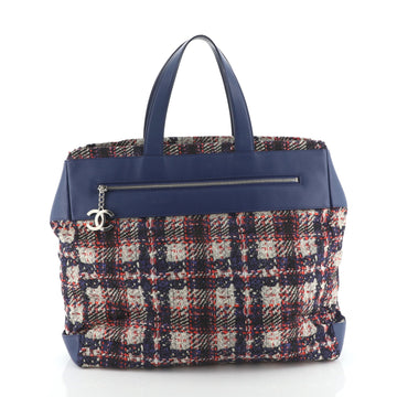 Chanel Front Zip Pocket Tote Printed Nylon Large