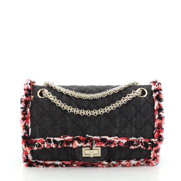 Chanel Reissue 2.55 Flap Bag Quilted Denim with Tweed Fringe 225