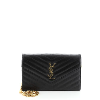 Saint Laurent Classic Monogram Wallet on Chain Matelasse Chevron Leather Medium