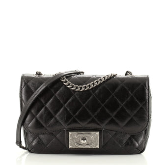 Chanel CC Plate Flap Bag Quilted Glazed Calfskin Medium