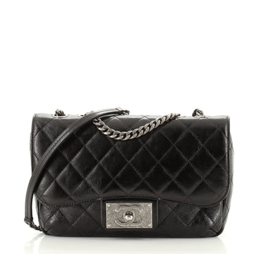 Chanel CC Plate Flap Bag Quilted Glazed Calfskin Medium