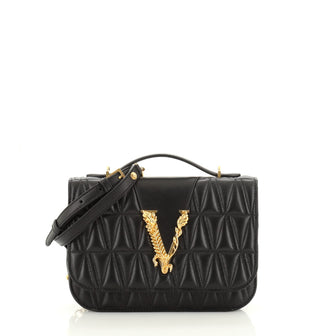 Versace Virtus Shoulder Bag Quilted Leather Small
