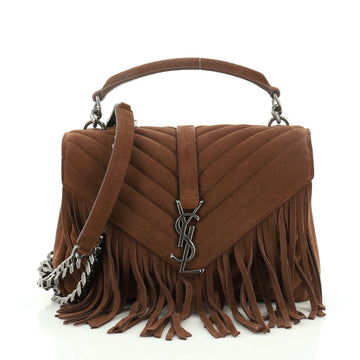 Saint Laurent Classic Monogram Fringe College Bag Matelasse Suede Medium