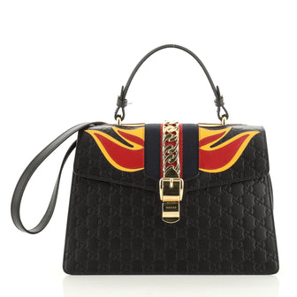 Gucci Sylvie Top Handle Bag Guccissima Leather with Applique Medium
