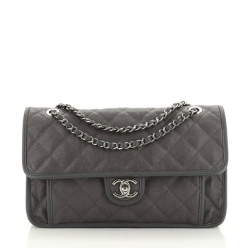 Chanel French Riviera Flap Bag Quilted Caviar Large