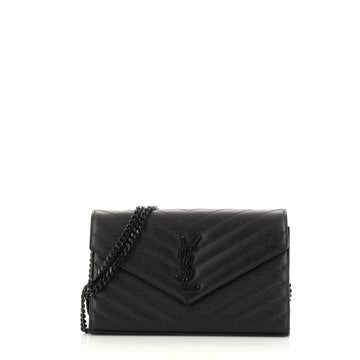 Saint Laurent Classic Monogram Wallet on Chain Matelasse Chevron Leather Medium