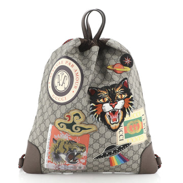 Gucci Courrier Soft Drawstring Backpack GG Coated Canvas with Applique Medium