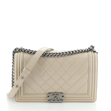 Chanel Boy Flap Bag Chevron Patent New Medium
