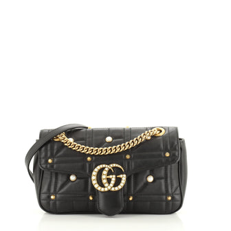 Gucci Pearly GG Marmont Flap Bag Embellished Matelasse Leather Small