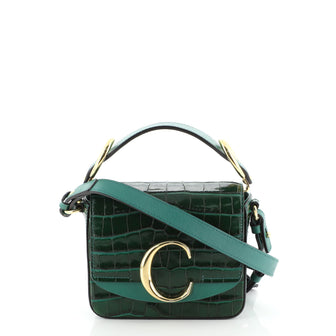 Chloe C Double Carry Bag Crocodile Embossed Leather Mini