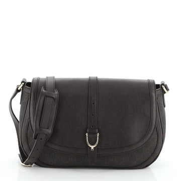 Gucci Stirrup Flap Crossbody Bag Coated Canvas with Leather Medium
