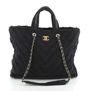 Chanel Shopping Tote Chevron Canvas Patchwork Large