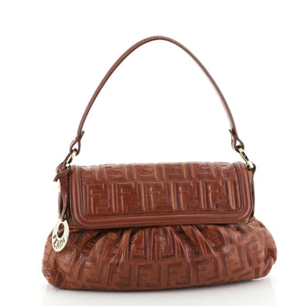 Fendi Chef Flap Bag Zucca Embossed Leather Medium