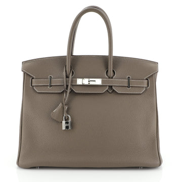 Hermes Birkin Handbag Grey Clemence with Palladium Hardware 35
