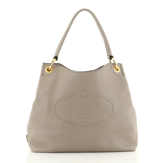 Prada Embossed Logo Hobo Vitello Daino Medium