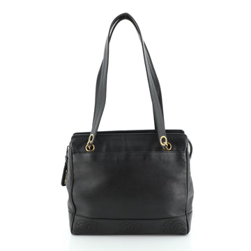 Chanel Vintage Stitched CC Shoulder Bag Caviar Small