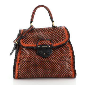 Prada Madras Convertible Satchel Woven Leather