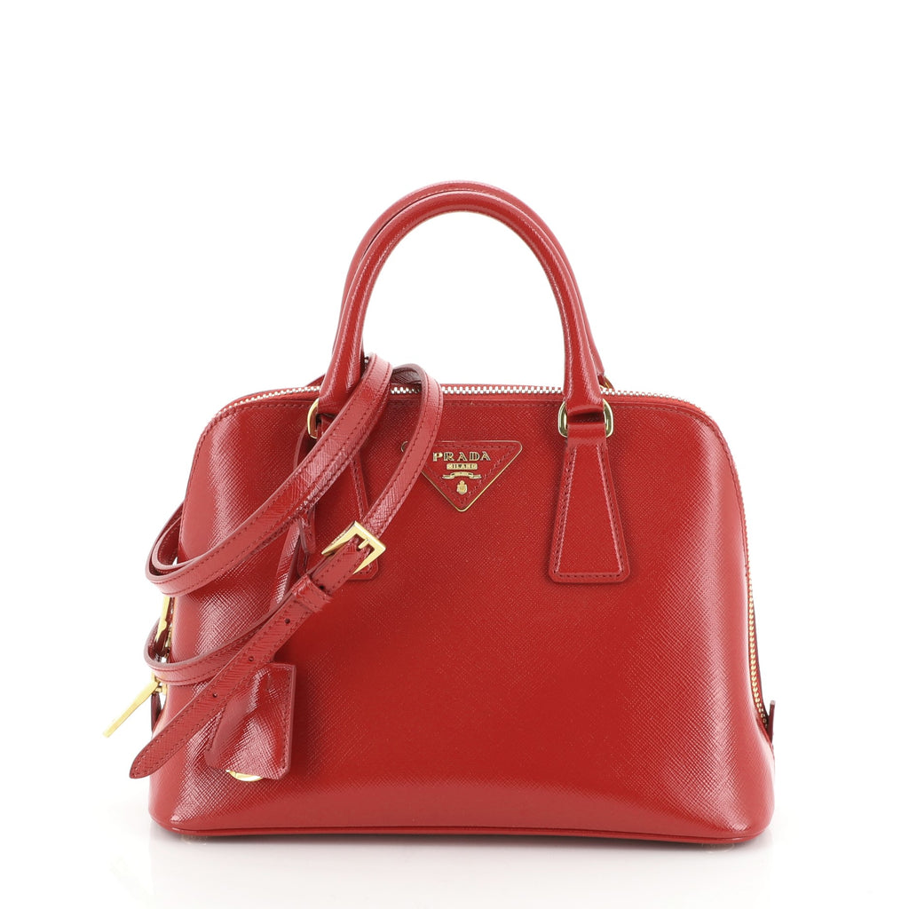 Promenade Red Saffiano Vernice Leather Top Handle Bag Gold Hardware
