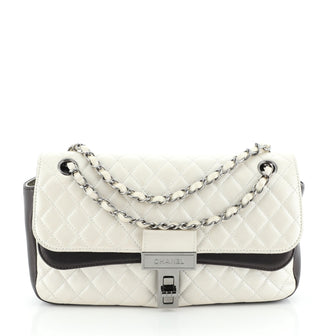 Chanel Bicolor Mademoiselle Lock Double Flap Bag Quilted Lambskin Medium