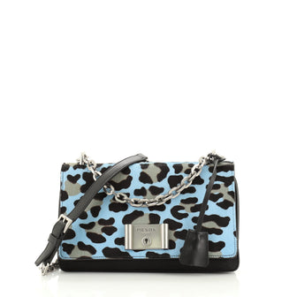 Prada Chain Flap Shoulder Bag Leather with Pony Hair Medium