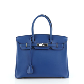 Hermes Birkin Handbag Blue Gulliver with Palladium Hardware 30