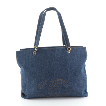 Chanel Vintage Stitched CC Chain Tote Denim Large