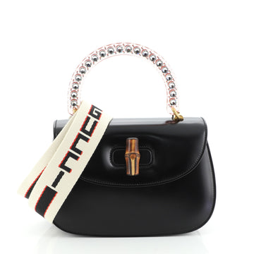 Gucci Crystal Bamboo Top Handle Bag Leather Medium