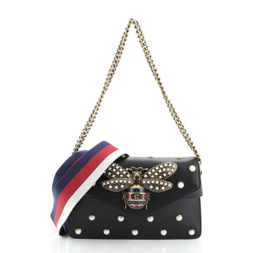 Gucci Broadway Pearly Bee Shoulder Bag Embellished Leather Mini