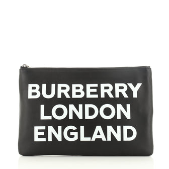 Burberry Logo Zip Pouch Printed Leather Medium