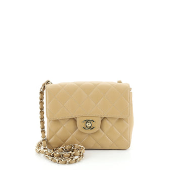 Chanel Vintage Square Classic Single Flap Bag Quilted Caviar Mini