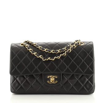 Chanel Vintage Classic Double Flap Bag Quilted Lambskin Medium Black 5516211
