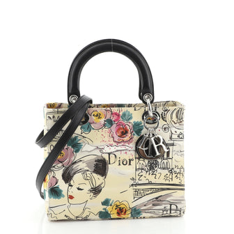Christian Dior Vintage Lady Dior Bag Printed Canvas Medium