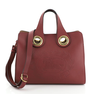 Burberry Crest Grommet Tote Embossed Leather Large