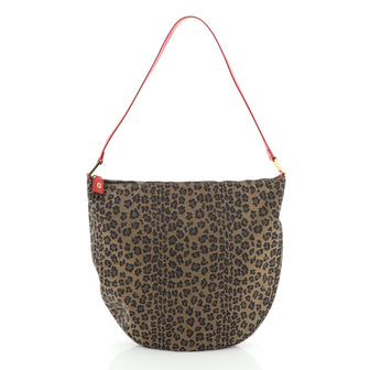 Fendi Vintage Zip Shoulder Bag Leopard Print Jacquard Medium