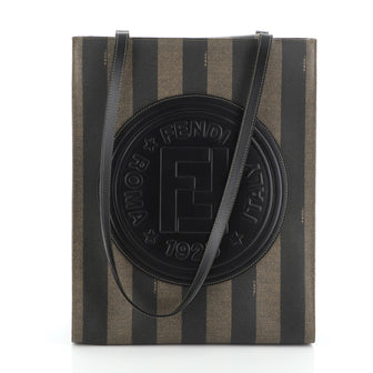 Fendi Pequin Shopping Tote Canvas and Leather Tall